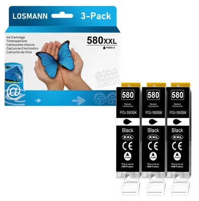 Produktbild von LOSMANN 3X Schwarz Druckerpatronen Kompatibel für Canon PGI-580 XXL PGBK für Pixma TS6350 TS6150 TS8150 TS8250 TS6250 TS705 TS705a TS8151 TS6151 TS8152 TS8300 TS9150 TS9155 TS9550 TR7550 TR8550
