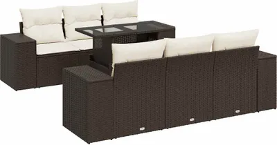 Produktbild von vidaXL 7-tlg. Garten-Sofagarnitur mit Kissen Braun Poly Rattan