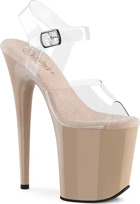 Produktbild von FLAMINGO-808 elegante Pleaser Damen High-Heels Plateausandaletten klar beige