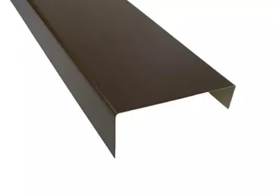 A brown metal U-profile piece on a white background.