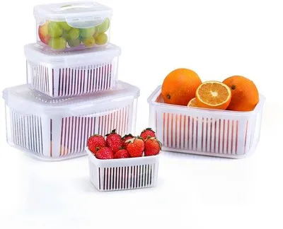 Zdjęcie produktu dla Zestaw białych pojemników na żywność bez BPA, 4 sztuki, 0,7–3,8 l, szczelne i z sitkiem