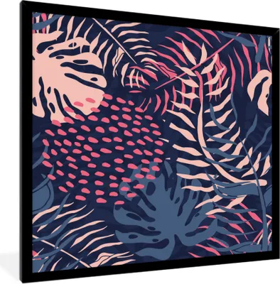 Produktbild von MuchoWow® MuchoWow® Gerahmtes Poster Blätter - Tropisch - Muster - Mädchen - Kinder - Rosa - Mädchen 40x40 cm - Poster mit zchwarzem Bilderrahmen - Mit Rahmen - Wanddekoration Schlafzimmer