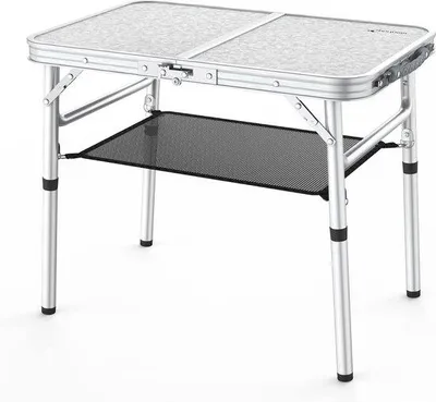 Produktbild von Faltbarer Campingtisch - höhenverstellbar - kleiner Klapptisch - tragbarer Tisch (60 cm L x 40 cm B) - mit Netzschicht - für den Outdoor Klapptisch
