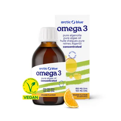 Image de Huile d'algue pure Arctic Blue Omega-3 - Haute dose - Arôme orange - 150 ml