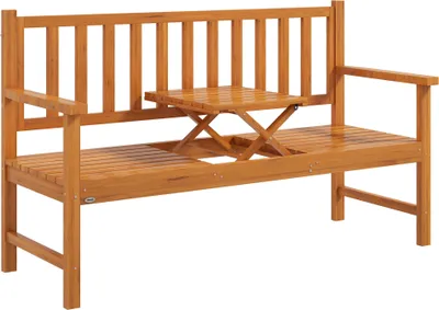 Produktbild von Outsunny Gartenbank 3-Sitzer, Sitzbank mit Tisch, Parkbank mit Armlehne, Holzbank bis 280 kg Belastbar, für Balkon, Terrasse, Hellbraun, 153 x 56 x 91