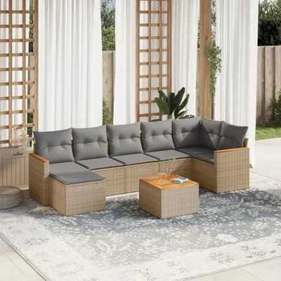 Produktbild von Design 8-tlg. Garten-Sofagarnitur mit Kissen Beige Poly Rattan, Gartenmöbel-Sets 2024 Neu