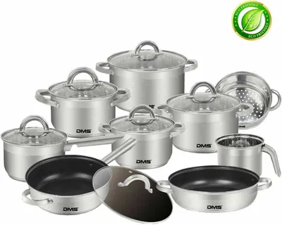 Produktbild von DMS® Edelstahl Topfset 15-teilig mit Glasdeckel, Induktion Kochtopf Kochgeschirr