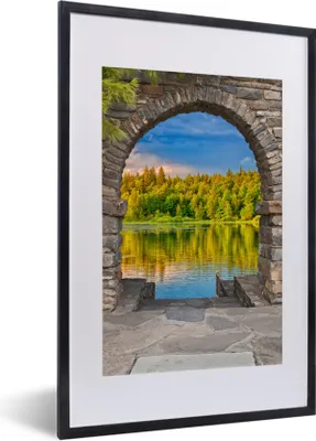Produktbild von MuchoWow® Gerahmtes Poster Bäume - Wald - Wasser - Aussicht 40x60 cm - Poster mit Schwarzem Bilderrahmen Wandposter Rahmen Foto Bilder - Poster in Rahmen