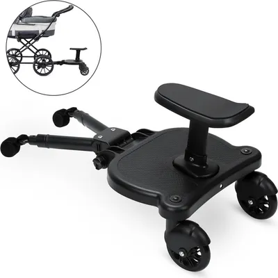 Obrázok produktu pre Fiqops Buggy Board so sedadlom Kiddyboard Pushchair Board Footboard Universal Auxiliary Pedal 360°Two-Wheel Design Black