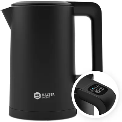 Produktbild von Balter Wasserkocher Edelstahl mit Temperatureinstellung 1,7L, 2200W, BPA-frei, LED-Beleuchtung, Temperaturwahl 40°C-100°C, Abschaltautomatik, Schwarz
