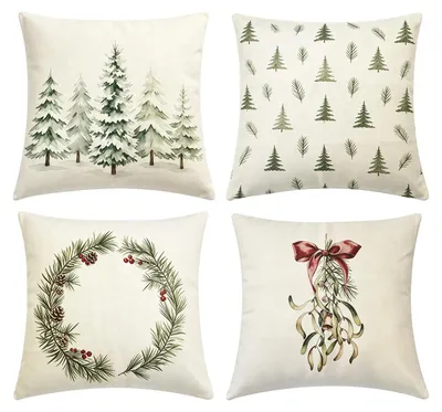 4 Weihnachts-Kissenbezüge 45x45 cm Leinen
