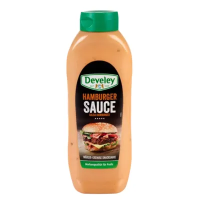 Zdjęcie produktu dla Develey Hamburger Sauce wegański w butelce headstand 875ml