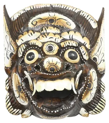 Produktbild von Barong Maske balinesische Mythologie Drachenmaske Bali Barongmaske Rangda Ubud Asien gute Geister traditionell ca. 25 cm Holz, Farbe:braun weiß