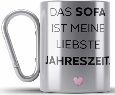 Produktbild von Trendation - Lustige Edelstahl Tasse Karabiner mit Spruch für Frauen Männer Arbeit Büro Lustig Edelstahl Tasse Karabinern Becher mit Sprüchen Kollegin Geschenk Sarkasmus Sofa (Silber)