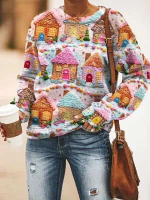 Produktbild von ASKSA Damen Weihnachtspullover Lustig 3D Drucken Weihnachten Sweatshirt Langarm Print Rundhals Niedlich Kapuzenpullover Weihnachtspulli Damen Xmas Pullover,C Rosa,L