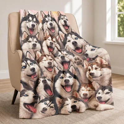 Obrázok produktu pre Flanelová prikrývka s motívom huskies, 125x150 cm
