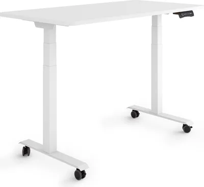 Produktbild von ESMART Germany EZX-132WW 120x60cm Weiß Ergonomischer Steh-Sitz-Schreibtisch auf Rollen Stufenlos elektrisch höhenverstellbar 65,5-130,5 cm 3 x Memory Aktivitätserinnerung