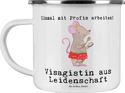 Produktbild von Mr. & Mrs. Panda Teetasse Visagistin Leidenschaft - Weiß - Geschenk, Kosmetikstudio, becher emaille, Ausbildung, Kaffeepott, Pott, Teebecher, Maskenbildnerin, Spruch