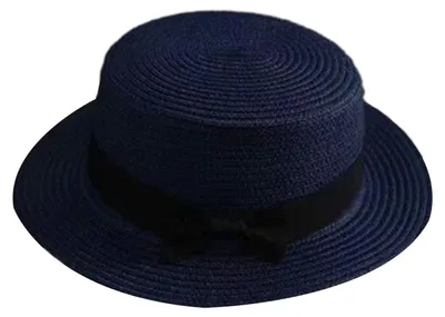 Produktbild von Strandstrohhut mit flacher Oberseite, breiter Krempe, Sonnenschutzhut mit schwarzer Schleife, handgewebt, atmungsaktiv, Sommerhut