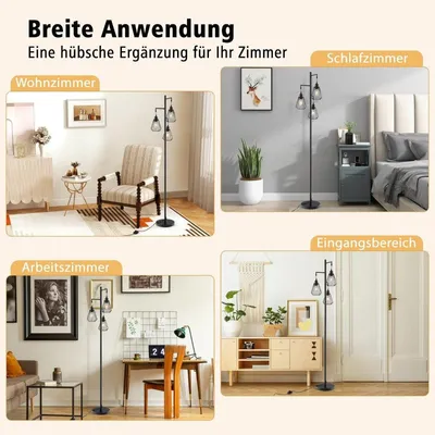 Produktbild von Industrielle Stehlampe mit 3 Käfigschirmen, 169 cm, Schwarz