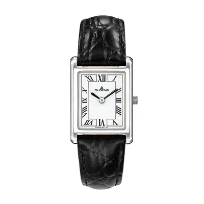 Obrázok produktu pre Dámske náramkové hodinky DUGENA 4460700 Quadra Classica, quartz, biely ciferník, puzdro z nehrdzavejúcej ocele, tvrdené minerálne sklo, kožený remienok, spona s kolíkom, 3 bar