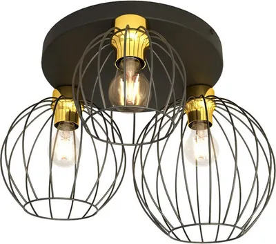 Zdjęcie produktu dla Lampa sufitowa industrialna 3 druciane klosze czarno-złota okrągła NEST 3xE27 15W Emibig