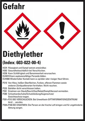 Produktbild von Dreifke® Aufkleber I GHS-Etikett Diethylether, GefStoffV/GHS/CLP, Folie, 52x7...