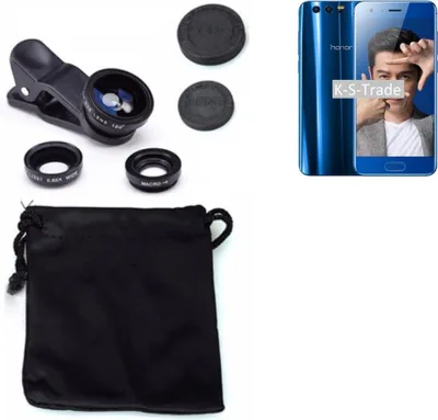 Produktbild von K-S-Trade Smartphone Kamera Linsen Set Kompatibel mit Huawei Honor 9 3in1 Clip-On Kamera Adapter Macro Weitwinkel FishEye Fischauge Objektiv Linse