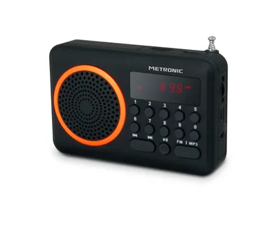Produktbild von METRONIC tragbares UKW Radio, MP3-Wiedergabe, Akkubetrieb, Orange 477204