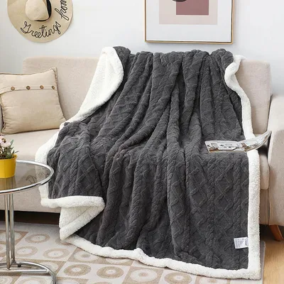 Produktbild von Decke Sofa Kuscheldecke Grau - 150x200 cm Warm Sherpa Sofaüberwurf Decke, Dicke Sofadecke Couchdecke, XL Flauschige Wohndecke für Couch winterdecke