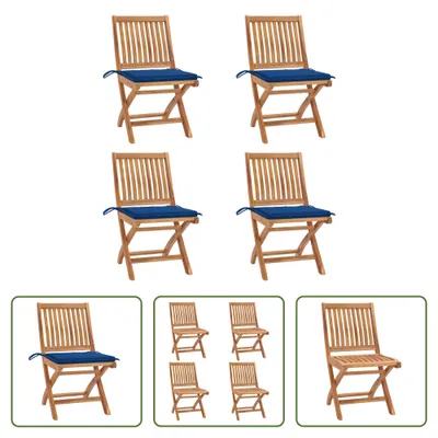 Produktbild von The Living Store Klappbare Gartenstühle mit Kissen 4 Stk. Massivholz Teak