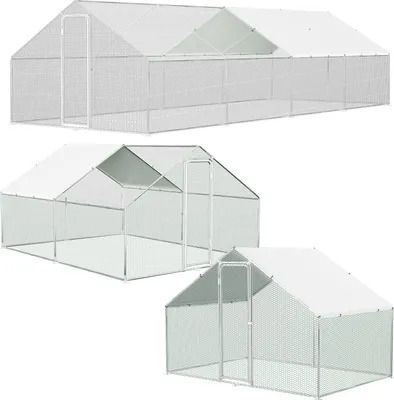Produktbild von Jayseuw 3x8x2m Hühnerstall Hühnerhaus verzinktem Hasenkäfig Geflügelstall Käfig PE -Schattendach, Verzinkter Stahlrahmen, Außenzaun Verwendet für Hühner, Geflügelställe, Kleintiere