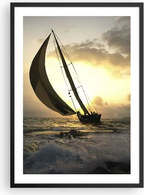 Produktbild von Gerahmtes Poster - Schwarzer Rahmen - Schiff Sonnenuntergang Sonne Landschaft - 50x70 cm - Wand Bild - Wanddeko - Wandbilder - Wandposter - Bilderrahmen - Bilder - Kunstdruck - P2BPA50x70-3158