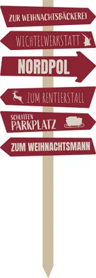 Produktbild von Wegweiser Weihnachten in rot - ca. 76x27 cm - Weihnachts Deko Stab zum stellen