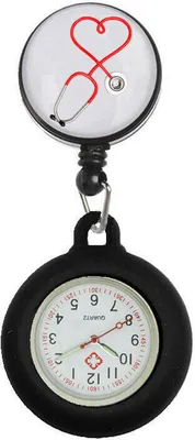 Produktbild von Nurse Watch Schwesternuhr Silikon ausziehbares Band Pulsuhr Kitteluhr Pflege Motiv 4 SW