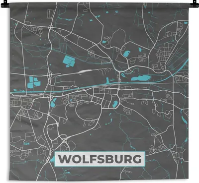 Produktbild von MuchoWow® Wandteppich Wandbehang Blau - Deutschland - Karte - Stadtplan - Wolfsburg 150x150 cm Tapisserie Dekoration Wandtuch - Wohnaccessoires - Modernes
