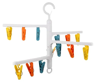 Produktbild von Wäscheständer mit Drehclips Faltbarer Sockenhalter für Balkon und Garten Weiß Rostfrei Kompakt für den Haushalt