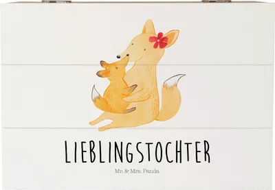Produktbild von Mr. & Mrs. Panda Geschenkbox Fuchs Mama 22 x 15 cm - Weiß - Geschenk, truhe mit deckel, Mami, Schoß, aufbewahrungskiste, Muttertag, Mutter, Holzbox, schatztruhe