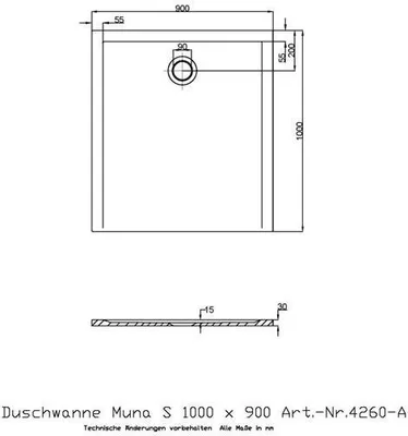 Produktbild von Duschwanne Muna S 1000x900x30mm wei 1000 x 900 x 30 mm wei