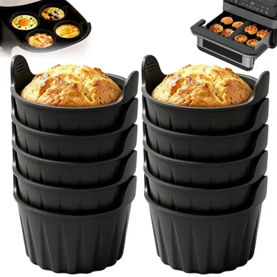 Image de Moules à muffins en silicone pour friteuse à air, sans BPA, couleur noire, lot de 10