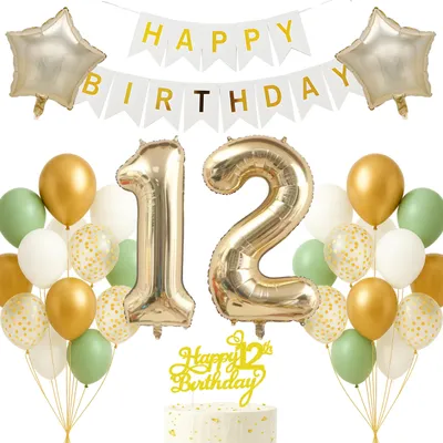 Productafbeelding van Feestelijke verjaardagsdecoratie 12 jaar met cijfersballon