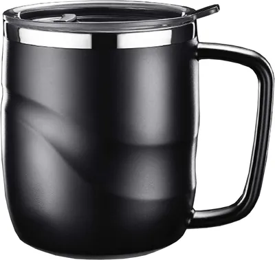 Obrázek produktu pro Nerezová ocelová hrnková souprava s víkem a uchem, 1 kus, termoska s vakuovou izolací, černá, vhodná do kanceláře, domů i na cesty