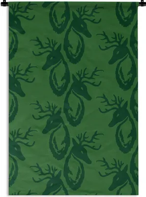 Produktbild von MuchoWow® Wandteppich Wandbehang Muster - Grün - Hirsche 90x135 cm Tapisserie Dekoration Wandtuch - Baumwolle - Wandskulptur