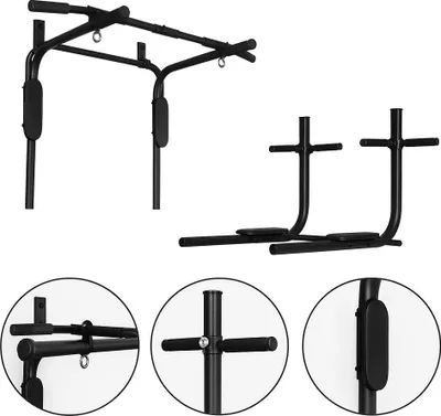 Image de Barre de traction 3 en 1 Barre de fitness avec main courante + dossier, barre de traction murale + boîte noire