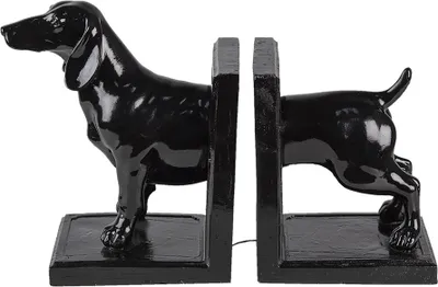 Image de Clayre & Eef Lot de 2 serre-livres Chien 25x9x15 cm Noir Polyrésine