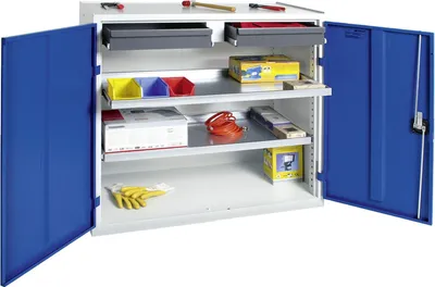 Image de Stumpf Armoire à outils et matériel série 3000 gris clair / bleu gentiane + 2 tiroirs 100 mm + 2 tablettes coulissantes - 3007274