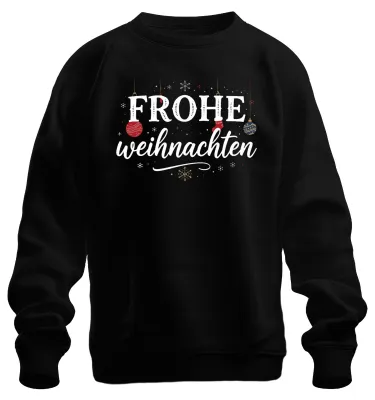 Productafbeelding van Fijne kerst! Kerstbal, sneeuwvlokken, kerstboom. Goudkleurige uni sweater/trui, zwart, maat S