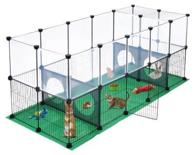 Produktbild von Kleintiergehege Freilaufgehege Kaninchenkäfig - Gitterabstand 1,7 cm - 153 x 64 x 64 cm - Schwarz - Für Kaninchen und Meerschweinchen