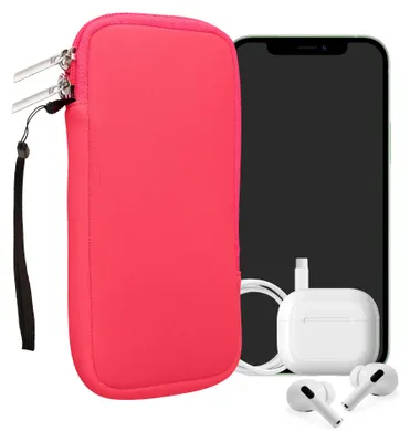 Produktbild von kwmobile Neopren Handytasche für Smartphones XL - 6,7/6,8" - Handy Tasche mit Reißverschluss - Handyhülle universal Neon Pink