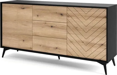 Produktbild von GrainGold Kommode Deyn - Kommode mit Türen und Schubladen - Sideboard, TV-Kommode - Kommode Schwarz, Eiche Evoke